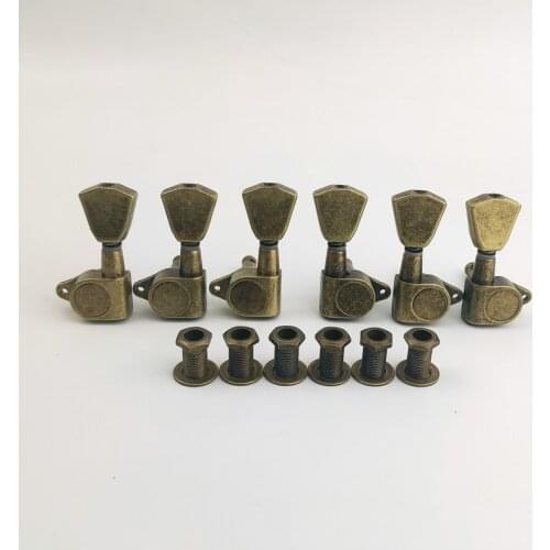 1 Set Antique Brass Guitar Machine Heads 3L3R Trapezium Tuning Key Peg Tuners Replacement for Electric or Acoustic Guitars