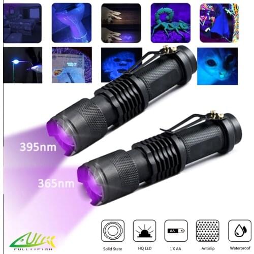 Zoomable 365nm 395nm Mini LED UV Flashlight Pet Urine Money Detector Halloween Clues Scorpion Fly Tying Resin Glues Curing Light