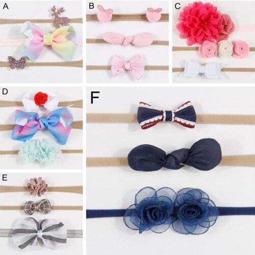 ON SALE 3pcs/set bowknot headband skinny soft nylon headband bud Flower headdress Hair band Accessories