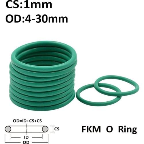 CS1mm OD 4~30mm Green Fluororubber O Ring FKM Sealing Gasket High Temperature Resistance