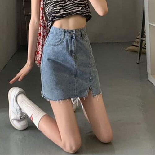 New 2021 Spring Summer Womens A-Line Jeans Short Denim Mini Skirt Button Off Double Pockets Harajuku Sexy Falda Skirts Y223