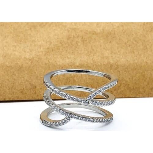 Trend France Fast Shipping Multi-layers Statement Iced Out Bling Zircon Ring Women Wave Cross Tibetan Silver Gift For Girlfriend