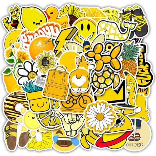 50PCS Yellow Style Cartoon Girls Stickers Skateboard Fridge Guitar Laptop Motorcycle Travel Luggage Classic Toy Cool Stickers