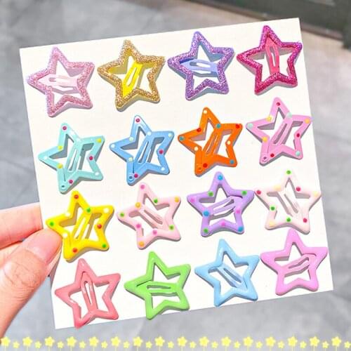 10Pcs/lot Cute Star Hair Clips For Girls Children Candy Color Kids Headwear Metal BB Hairpins Barrettes Girls Hair Accessories