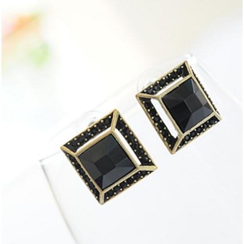 2021 HOT Wholesales New Large Black Fashion Gem Full Crystal Square Earrings Jewelry