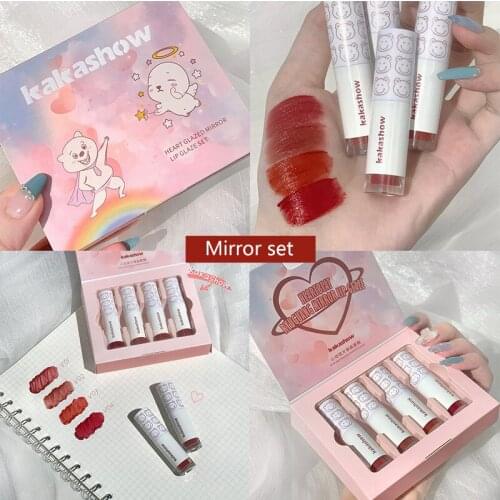 4 Pcs/set Mini Cute Mirror Lip Glaze Matte Lip Gloss Smooth Non-stick Easy To Color Waterproof Moisturizing Prevent Dry Lips