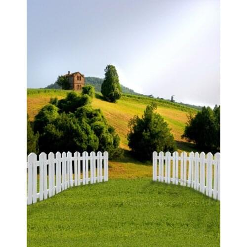 5x7ft Fence Tree Lawn House Photography Backdrops Photo Props Studio Background