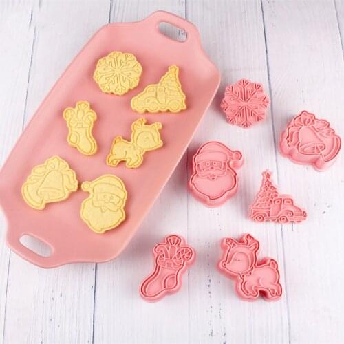 New 6Pcs/SET Cake Tools Santa Claus Cookie Cutter Set Christmas Cutters Biscuit Stamp Fondant Mould Baking Sugarcraft Mold