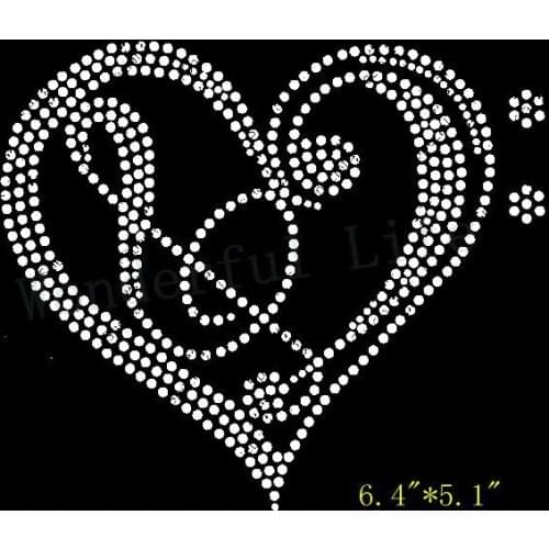 Free shipping Music Heart sticker hot fix rhinestone transfer motifs