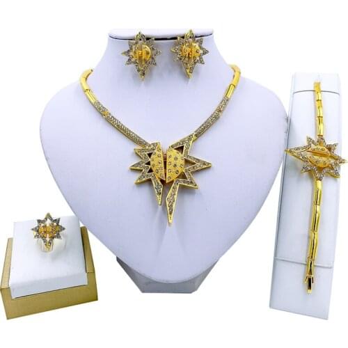Women Jewelry Dubai Gold Jewelry Sets Necklace Bracelet Earrings Ring Party All-match Jewelry Anniversary Gift