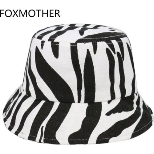 FOXMOTHER New Fashion Black White Striped Zebra Bucket Hats For Women Ladies
