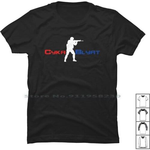 Cyka Blyat Cs Meme T Shirt 100% Cotton Russian Russia Meme Logo Ian Me Go Cs