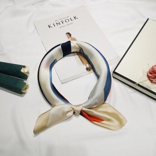 FXAASS Bandana Women Hijab Square Scarf Fashion Ladies Retro Luxury Silk Scarf Shawls Stripe Print 70*70cm Large Cape Headscarf