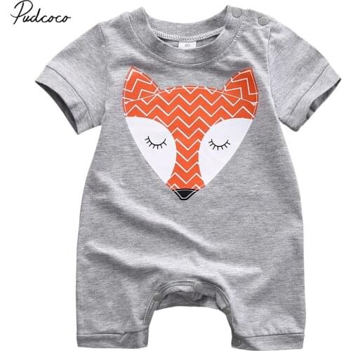 Hot Pudcoco Unisex Newborn Baby Boys Girls Cute Fox Printing Romper Jumpsuit Cotton Outfits