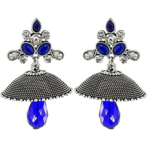 Indian Ethnic Traditional Jhumka Earring Oxidized Silver Color Big Bells Earring Brincos Wedding Jewelry for Women Gypsy Tribal