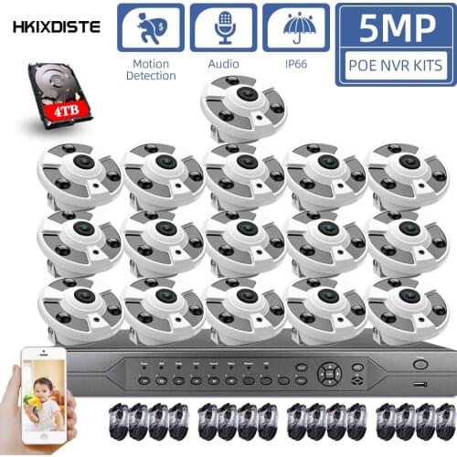 CCTV Camera Security System Kit 4K 8CH POE NVR Set Outdoor Audio IP Fisheye Video Surveillance Camera System Kit 16CH 5MP XMEYE