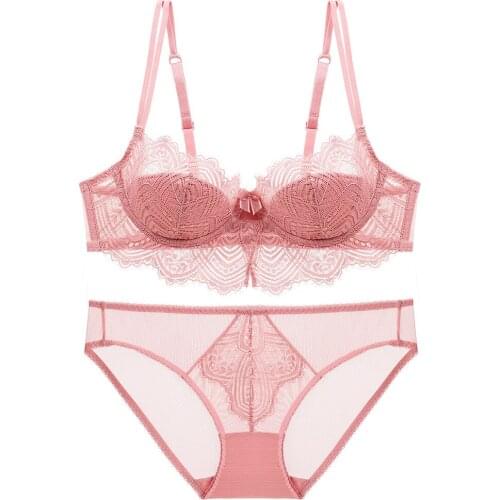 Plus Size Bra Set Push Up Bras and Panty Set Embroidery Underwire Lingerie Set Ultra-thin cup Underwear Set Sexy Lace Bra