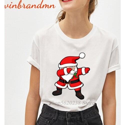 Summer Funny Kawaii Female T Shirt Dabbing Santa Graphic Cotton Clothing Cartoon Harajuku Leisure Ladies Tee Shirt Tops Camiseta