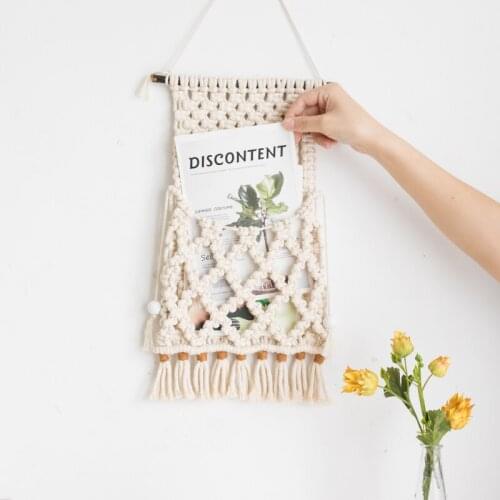 Macrame Organizer Wall Decor Hanging Tapestries Magazine Book Flower Display Holder for Home Apartment Dorm Room Decoration