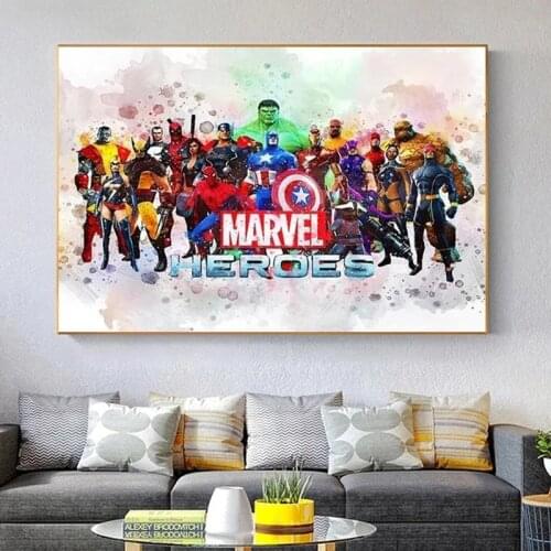 Marvel Heroes Canvas Poster Watercolor Superheros Canvas Painting Print The Avengers Wall Art Poster Picture Kids Room Decor
