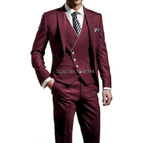 Men Wedding Suits 2018 Brand Style Burgundy Suit Men Terno Slim Fit Groom Tuxedo 3 Piece Custom Made Prom Business Formal Suit