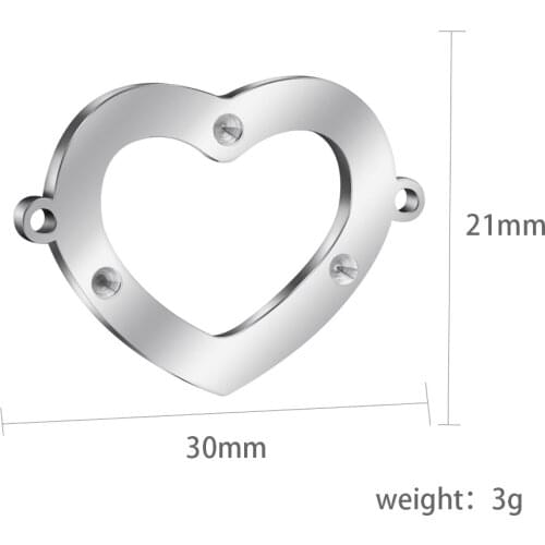 MYLONGINGCHARM 10pcs Heart Pendants with 2mm empty birthstone holes DIY Handcrafts Stainless Steel handmade beads for Necklace