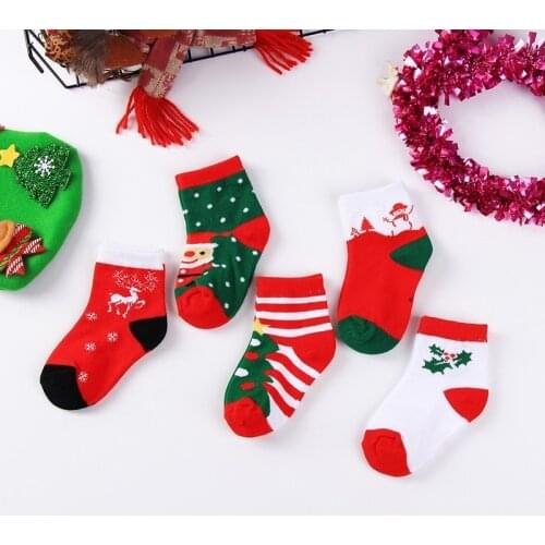 5Pairs/lot New Year Baby Christmas Socks Kids Sock Cute Lovely Boy Girls Cotton Red Gift Sock Autumn Winter Socks