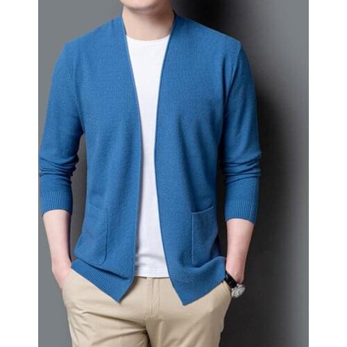 2020 New Cardigan Sweater Casual Thin Men Knitwear Slim Fit Pocket Men SweaterCoats Solid Knitted Sweater