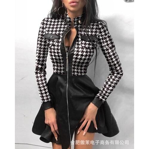 2021 Summer New Fashion Slim Womens Printed Long Sleeve Waist Waist Dress