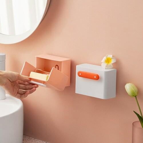 New Square Wall Soap Holder Box Punching-free Wall Decorative Soap Sponge Storage Rack Bin Bathroom Accessories Wall Organizer