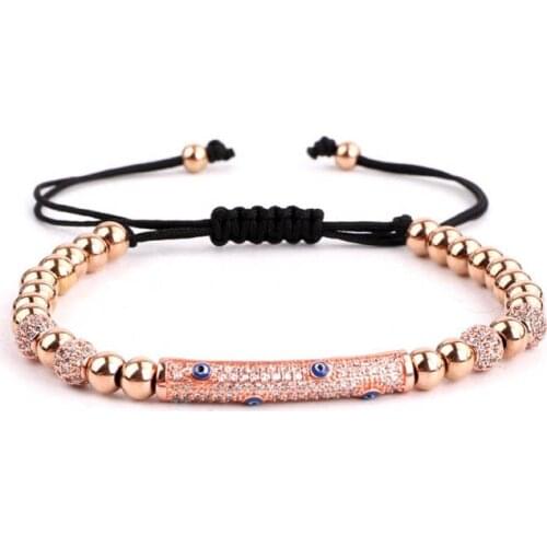 New Luxury Cubic Zirconia Eye Charm Stainless Steel Beads Friendship Bracelet Women Men