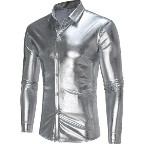 New style personalized nightclub style bright color shirt, mens casual long sleeve shirt