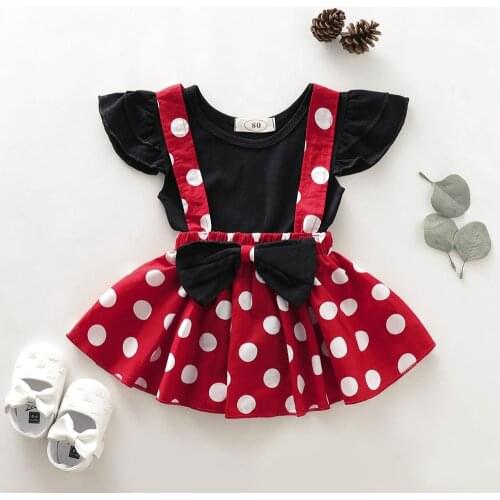 Baby girl clothes suspender skirt suit baby new cotton casual jacket printed dot suspender skirt two-piece girl clothing
