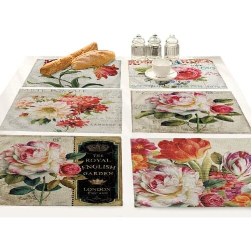 Plant Flower Red Peony Printed Drink Coasters Cup Mat Cotton and Linen Cloth Placemat for Dining Table Bowl Kitchen Accessories