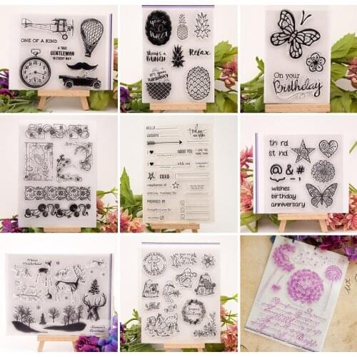 Car Clock Pineapple Butterfly Flower Vine Clear Stamp for Scrapbooking Transparent Silicone Rubber DIY Photo Album Decor