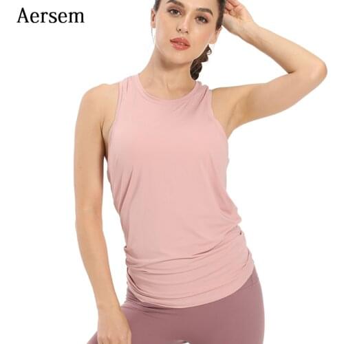 Aersem Spliting Yoga Shirt Fitness Crop Tops Sleeveless Sports Shirts Loose Workout Tops Running Sport Vest Naked Feel Plus Size