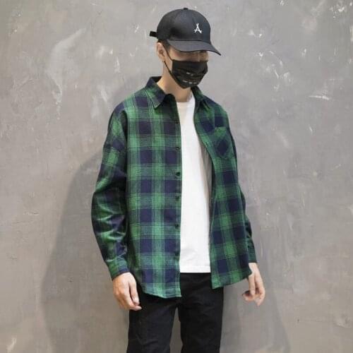 Spring New Boyfriend Style Mens Printed Plaid Shirts Loose Fit Big Boys Casual Long Sleeve Tops Harajuku Streetwear Shirts 2XL