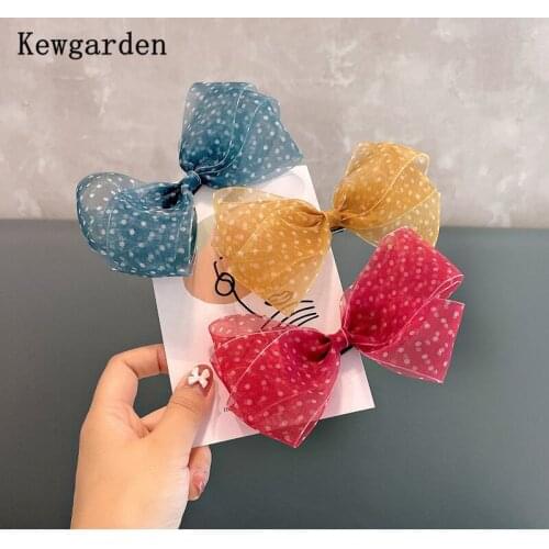 Kewgarden Dot Organza Ribbon Bow Hair Clip Kids Girls Hair Bow Clips Cute Barrette Ribbon Hair Accessories 5 Pcs