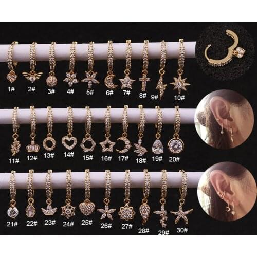 New 1Pc Gold And Silver Color Hoop With Small Cz Dangle Earrings Heart Moon Star Dainty Tiny Earring Ear Piercing Jewelry