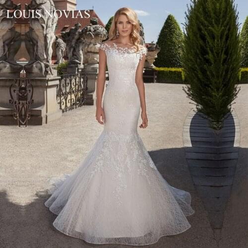Louis Novias Mermaid Wedding Dresses 2019 New Glamorous Exquisite EmbroideryBackless Lace Up Short Wedding Dress Romantic