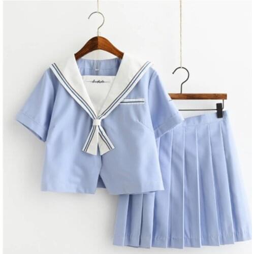 Japanese Freah Blue Sailor Suit Female Student Girls Plaid Dress Uniform School Uniform JK Uniform College Style Sweet Cute Suit