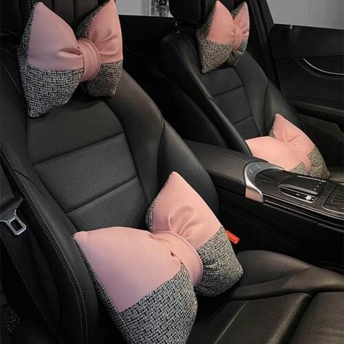 Bowknot Cotton Linen Leather Four Seasons Universal Summer Car Interior Waist Neck Pillow Cushion