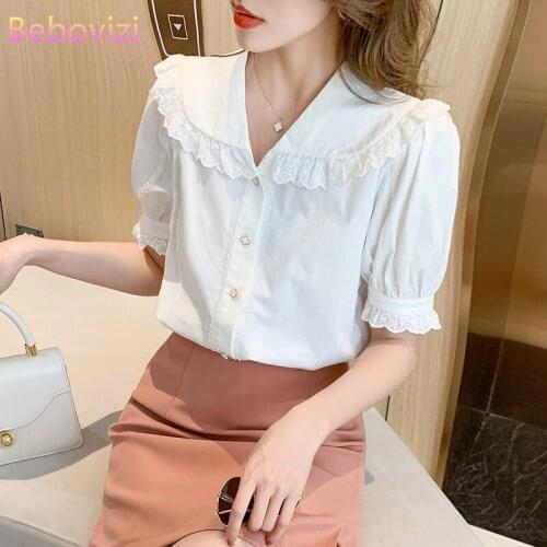 S-XXL 2021 New White Korean Fashion Chiffon Summer Button Up Casual Short Sleeve Shirts Tops for Women Office Lady Work Clothes