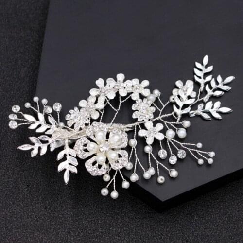 Women Prom Hair Accessories Pearl Flower Rhinestone Hairpins Hairband Wedding Bridal Hair clip Headdress Jewelry Gift