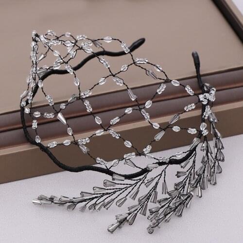 Handmade Black Hairband For Women Rhinestone Tiara Crowns Reticulate Headband Wedding Hair Accessories Bridal Women Jewelry