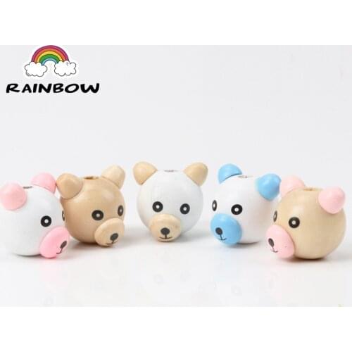 Cute Kids Wood Material Beads 3D Bear Shape Cute Spacer Loose beads Fit kids Handmake DIY Accessory 28mm 10pcs