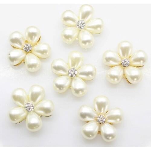 10pcs/set TWO COLOR 22mm Flower Alloy Buttons Pearl button wedding decoration Alloy Diamante Cryustal Diy Ribbon Bow Accessories