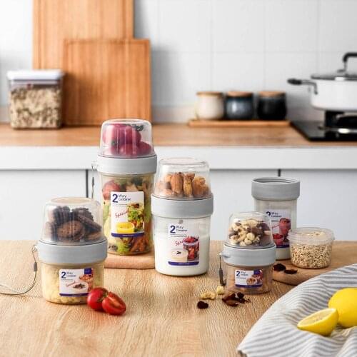 2-tier Food Storage Sealed Jars Multipurpose Fruit Salad Storage Box Portable Snacks Container Plastic Cookie Jar Candy Case