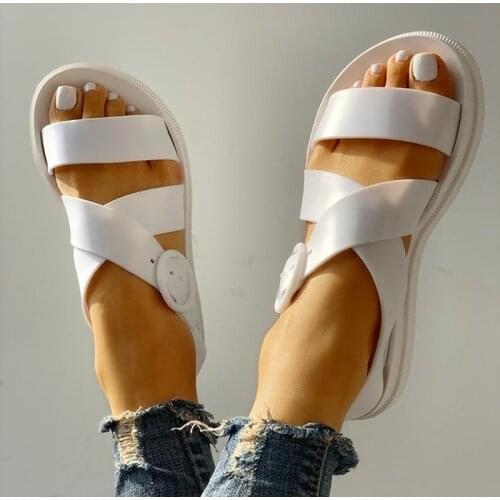 2021 Flat Sandals Women Shoes Gladiator Open Toe Buckle Soft Jelly Sandals Female Casual Womens Flat Platform Beach Shoes 36-40