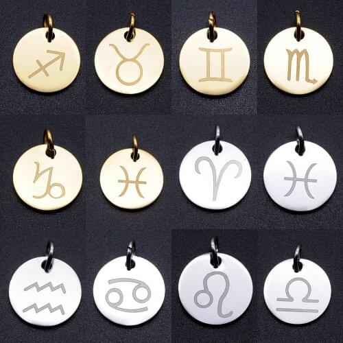 5pcs/lot 12 Constellation Zodiac Sign diy Charms Wholesale 100% Stainless Steel Custom Finding Charm Factory Sale Never Rust